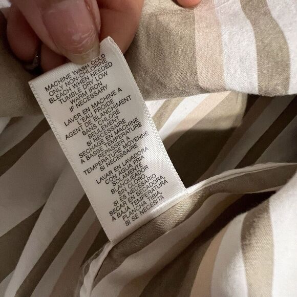 Michael Kors Mens Shirt Size XL White Beige Striped Button-Up Long Sleeve - Picture 6 of 7